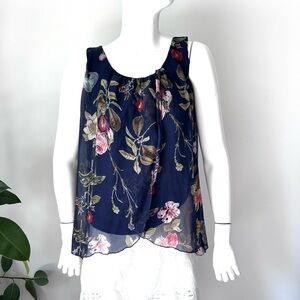 Bellambra silk Floral Sleeveless Top navy blouse made in Italy